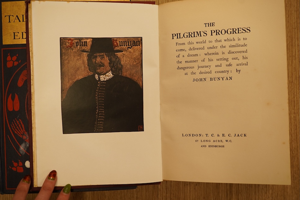 Poe, Edgar Allan - Selected Tales of Mystery. 16 coloured plates with captioned guards (by Byam Shaw); publisher's coloured decorated cloth, gilt top, roy.8vo. 1909; Bunyan, John - The Pilgrim's Progress ... 30 coloured